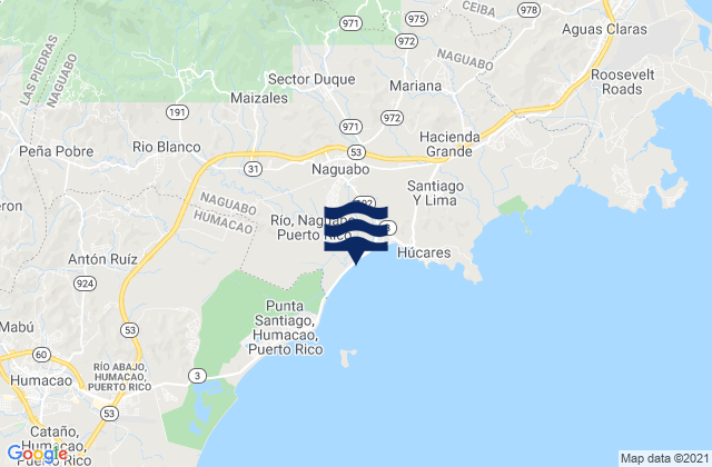 Mapa da tábua de marés em Río Blanco Barrio, Puerto Rico