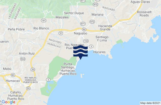 Mapa da tábua de marés em Río Blanco, Puerto Rico