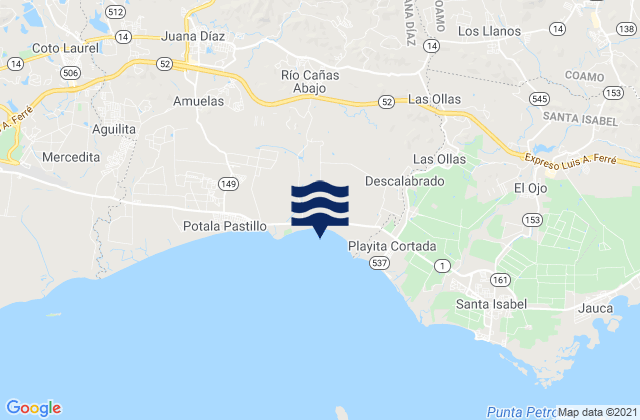Mapa da tábua de marés em Río Cañas Abajo Barrio, Puerto Rico