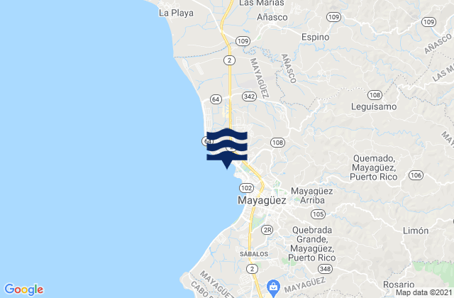 Mapa da tábua de marés em Río Cañas Barrio, Puerto Rico