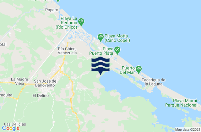 Mapa da tábua de marés em Río Chico, Venezuela