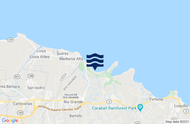 Mapa da tábua de marés em Río Grande Barrio-Pueblo, Puerto Rico