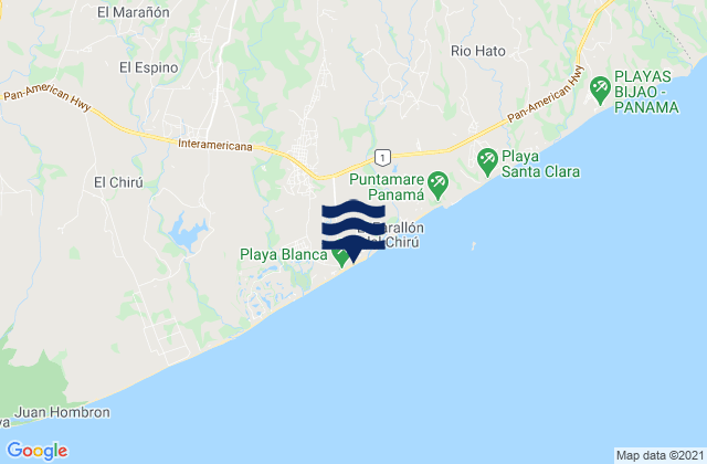 Mapa da tábua de marés em Río Hato, Panama