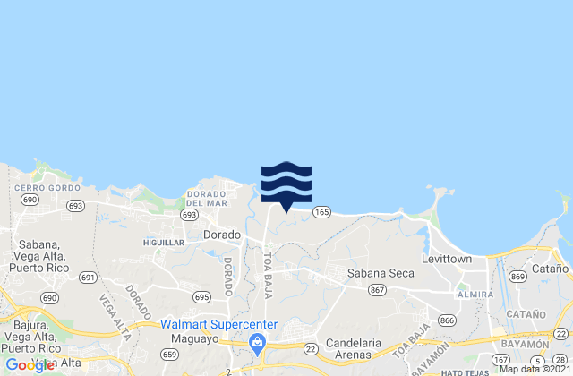 Mapa da tábua de marés em Río Lajas, Puerto Rico