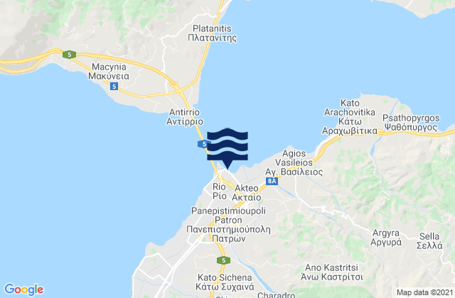 Mapa da tábua de marés em Río, Greece