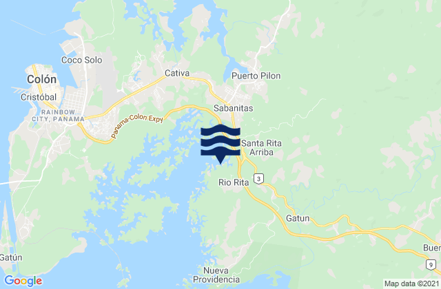 Mapa da tábua de marés em Río Rita, Panama