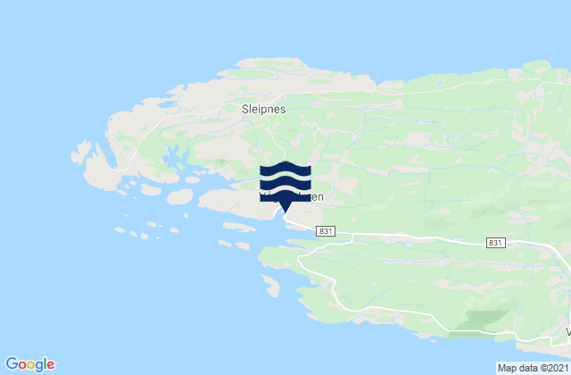 Mapa da tábua de marés em Rødøy, Norway
