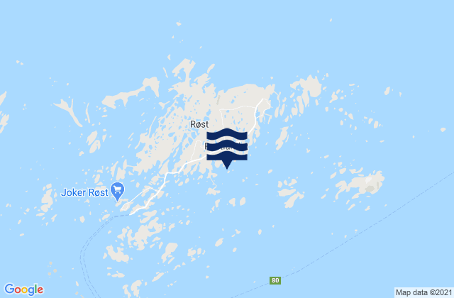 Mapa da tábua de marés em Røst, Norway