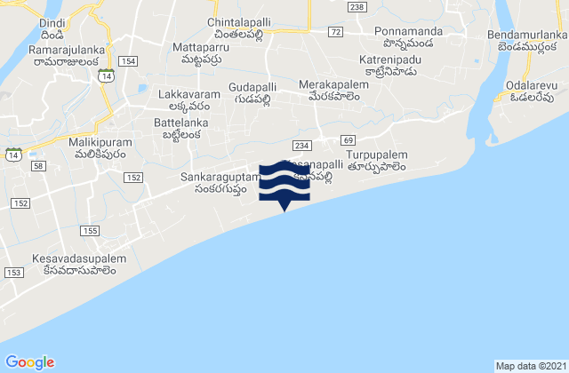 Mapa da tábua de marés em Rāzole, India