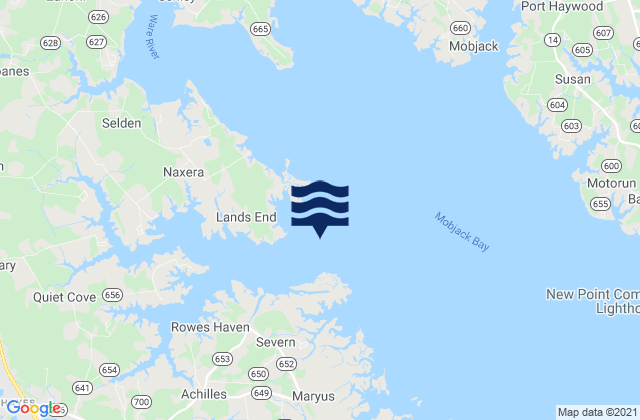 Mapa da tábua de marés em SW Branch, Severn River, Mobjack Bay, United States