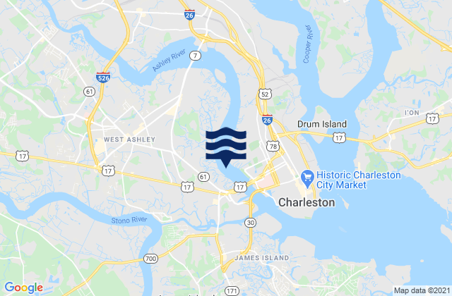 Mapa da tábua de marés em S.C.L. RR. bridge 0.1 mile below, United States