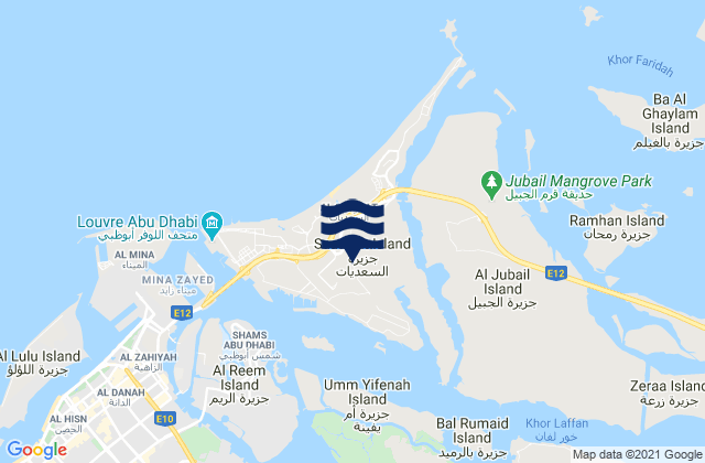 Mapa da tábua de marés em Saadiyat Island, United Arab Emirates