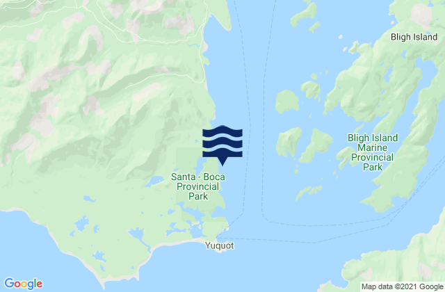 Mapa da tábua de marés em Saavedra Islands, Canada