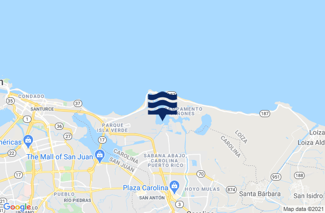 Mapa da tábua de marés em Sabana Abajo Barrio, Puerto Rico