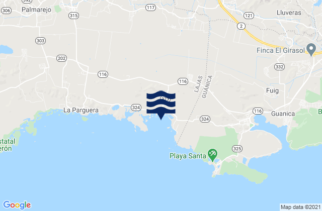 Mapa da tábua de marés em Sabana Grande, Puerto Rico