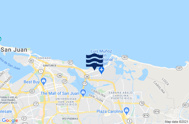 Mapa da tábua de marés em Sabana Llana Norte Barrio, Puerto Rico