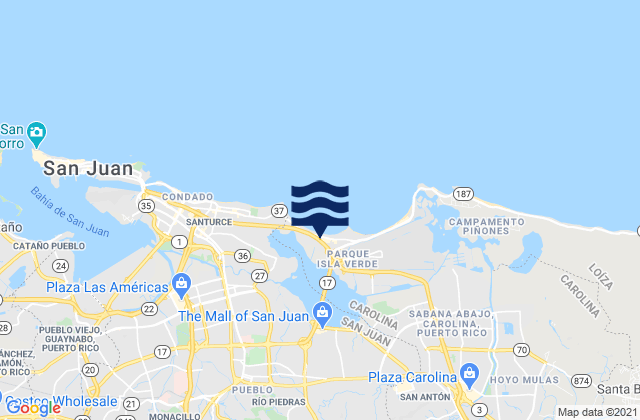 Mapa da tábua de marés em Sabana Llana Sur Barrio, Puerto Rico