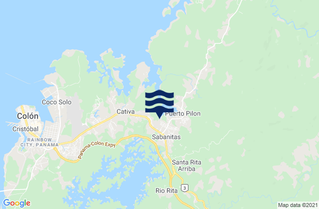 Mapa da tábua de marés em Sabanitas, Panama
