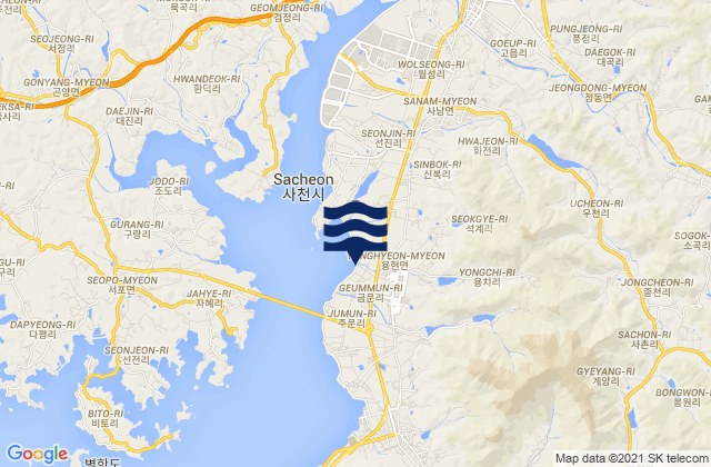 Mapa da tábua de marés em Sacheon-si, South Korea