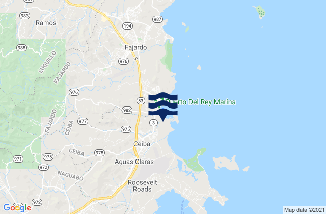 Mapa da tábua de marés em Saco Barrio, Puerto Rico