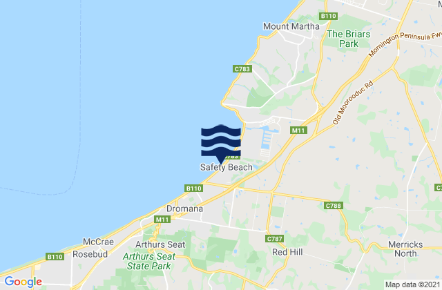 Mapa da tábua de marés em Safety Beach, Australia