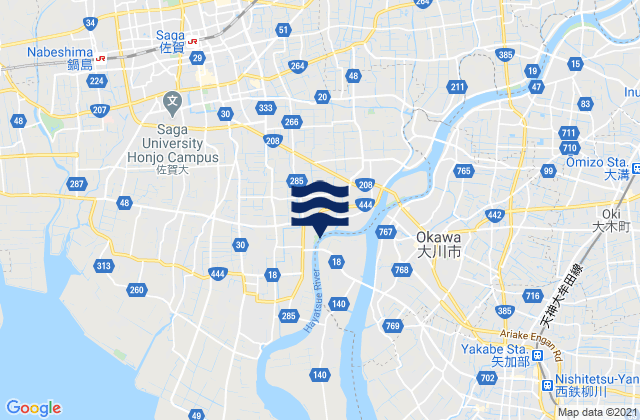 Mapa da tábua de marés em Saga-shi, Japan