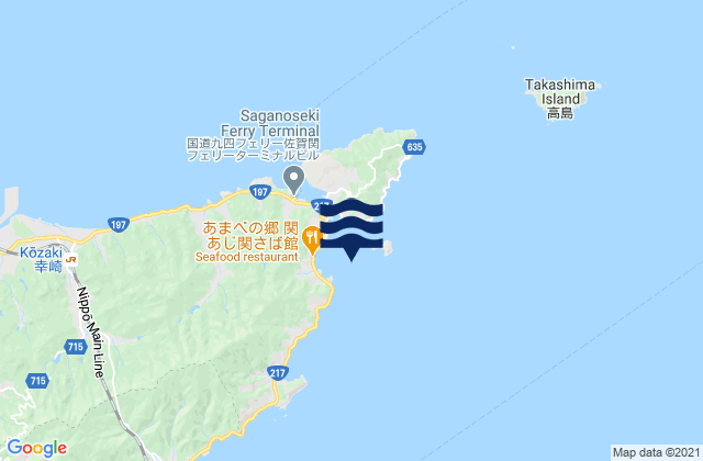 Mapa da tábua de marés em Saganoseki Shita Ura, Japan