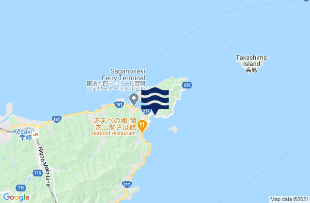 Mapa da tábua de marés em Saganoseki, Japan