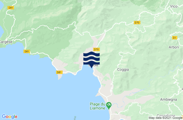 Mapa da tábua de marés em Sagone, France