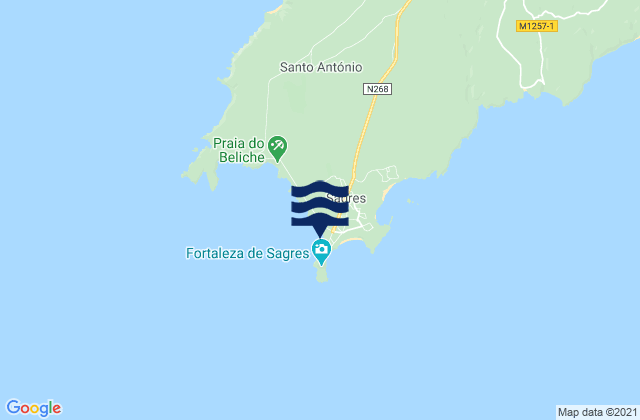 Mapa da tábua de marés em Sagres (Tonel), Portugal