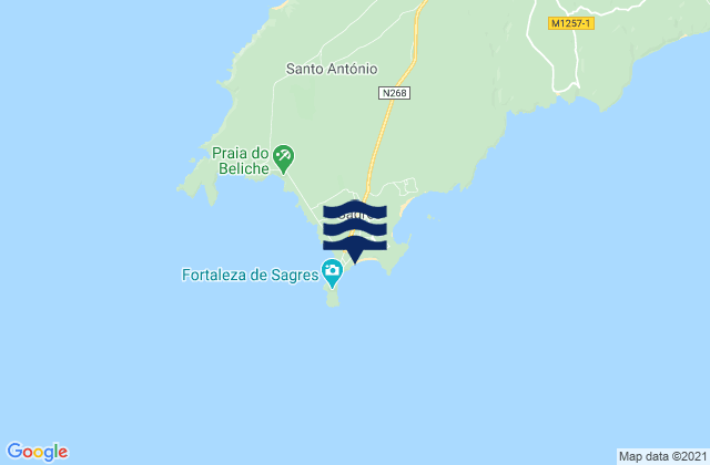 Mapa da tábua de marés em Sagres, Portugal