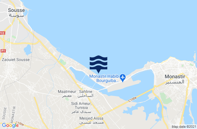 Mapa da tábua de marés em Sahline, Tunisia