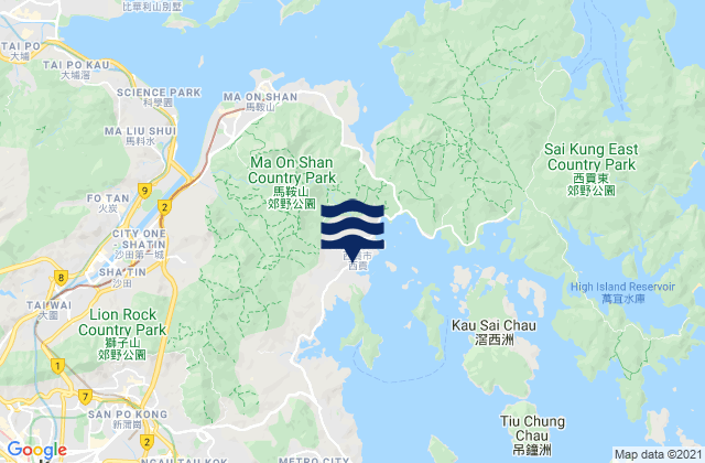 Mapa da tábua de marés em Sai Kung, Hong Kong