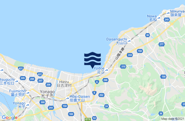 Mapa da tábua de marés em Saihaku-gun, Japan