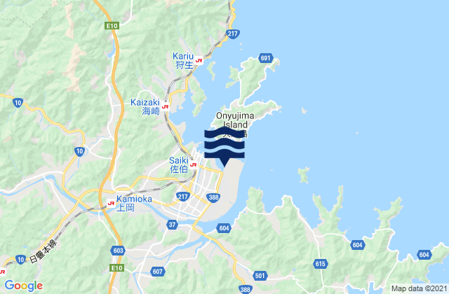 Mapa da tábua de marés em Saiki-Nagasima, Japan
