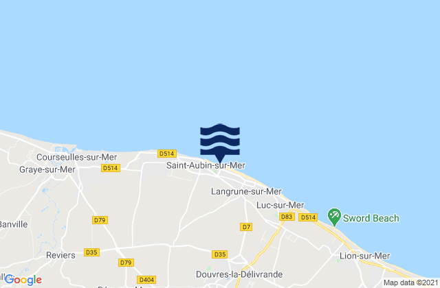 Mapa da tábua de marés em Saint-Aubin-sur-Mer, France