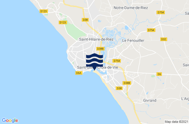 Mapa da tábua de marés em Saint-Gilles-Croix-de-Vie, France