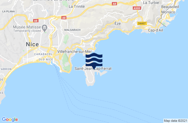 Mapa da tábua de marés em Saint-Jean-Cap-Ferrat, France