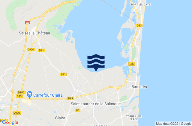 Mapa da tábua de marés em Saint-Laurent-de-la-Salanque, France