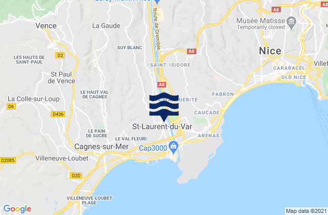 Mapa da tábua de marés em Saint-Laurent-du-Var, France