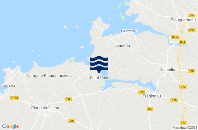 Mapa da tábua de marés em Saint-Pabu, France