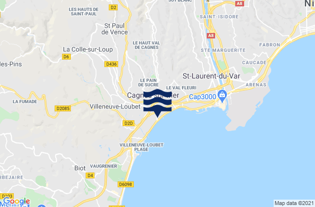 Mapa da tábua de marés em Saint-Paul-de-Vence, France