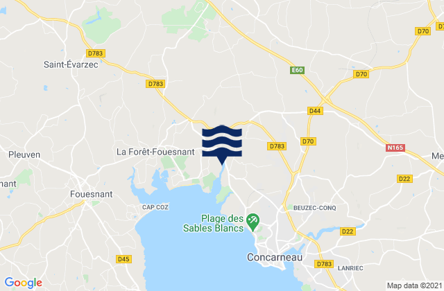 Mapa da tábua de marés em Saint-Yvi, France
