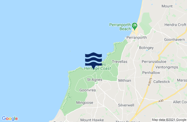 Mapa da tábua de marés em Saint Agnes, United Kingdom