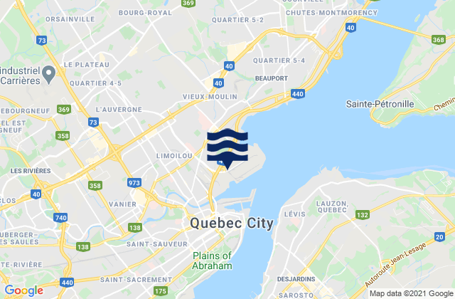 Mapa da tábua de marés em Saint Alban's, Canada