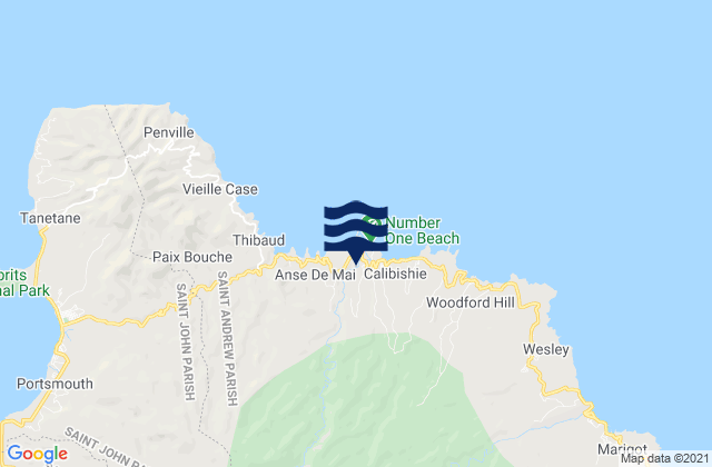 Mapa da tábua de marés em Saint Andrew, Dominica