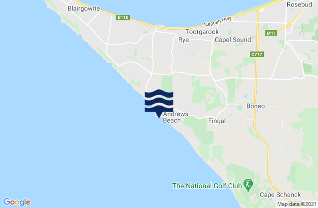 Mapa da tábua de marés em Saint Andrews Beach, Australia