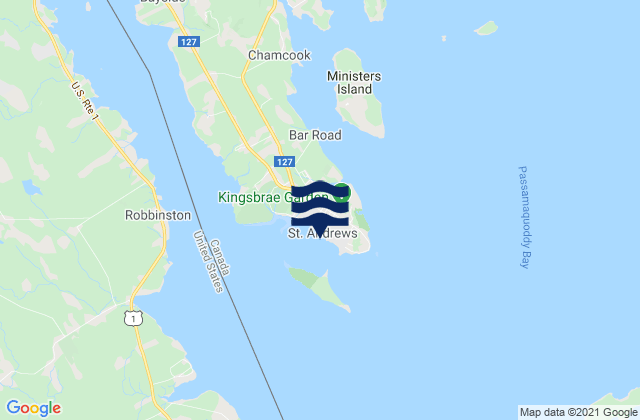 Mapa da tábua de marés em Saint Andrews, Canada