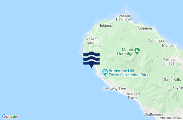 Mapa da tábua de marés em Saint Anne Sandy Point, Saint Kitts and Nevis