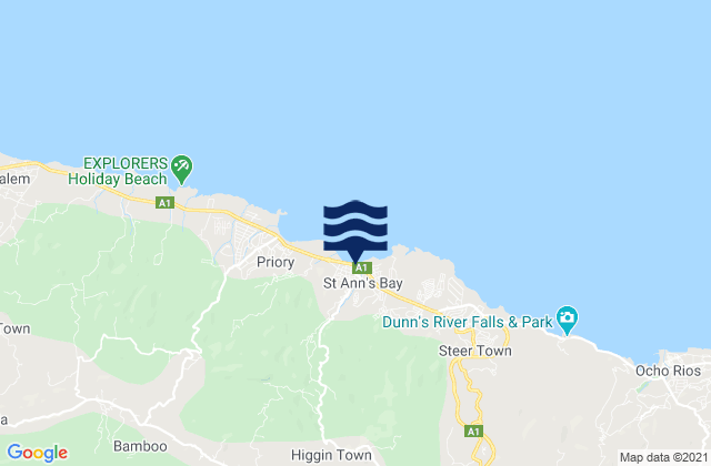 Mapa da tábua de marés em Saint Ann’s Bay, Jamaica